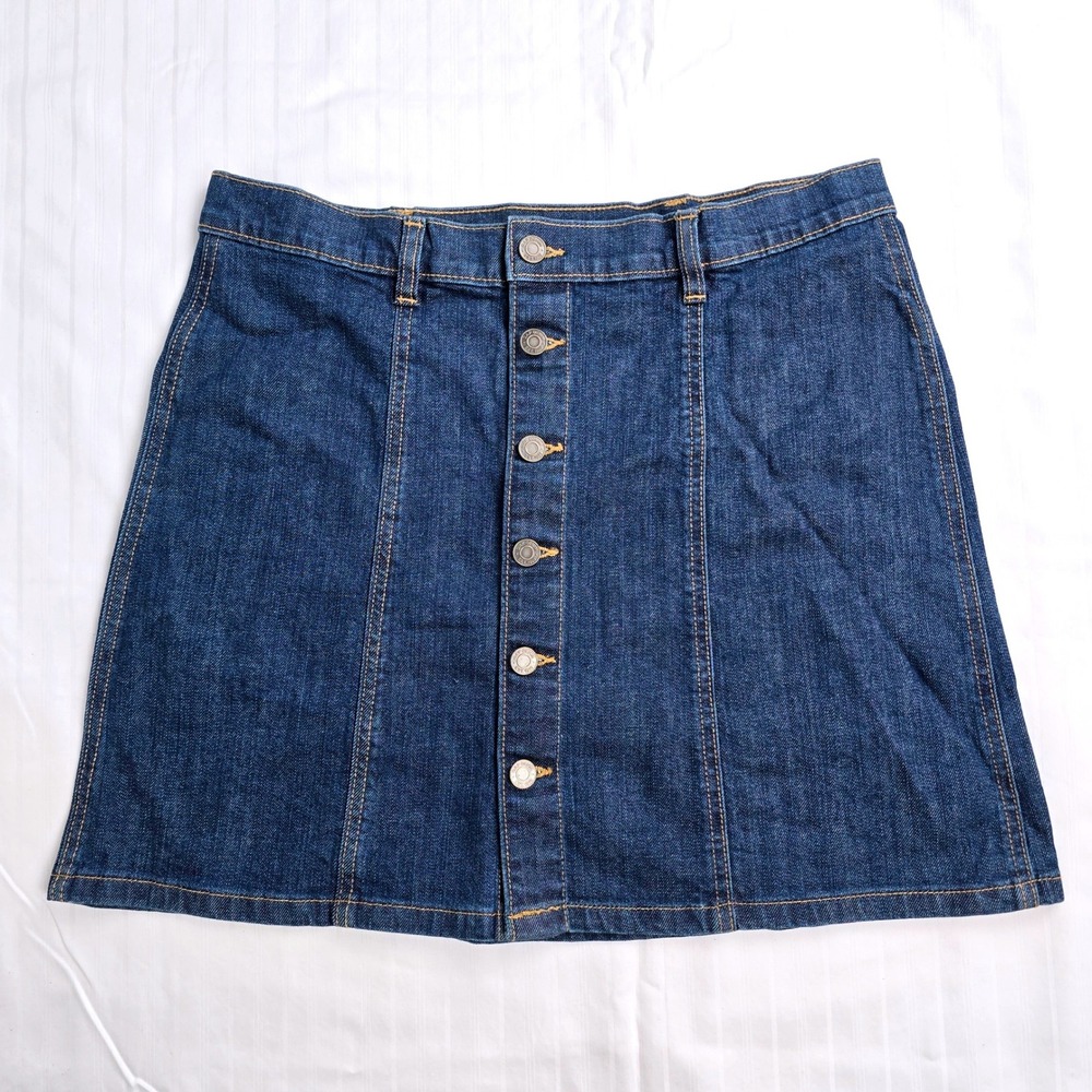 Gap Denim Button Front Mini Skirt Dark Wash A-Line High Waisted Blue Size 10/30 - Picture 3 of 12